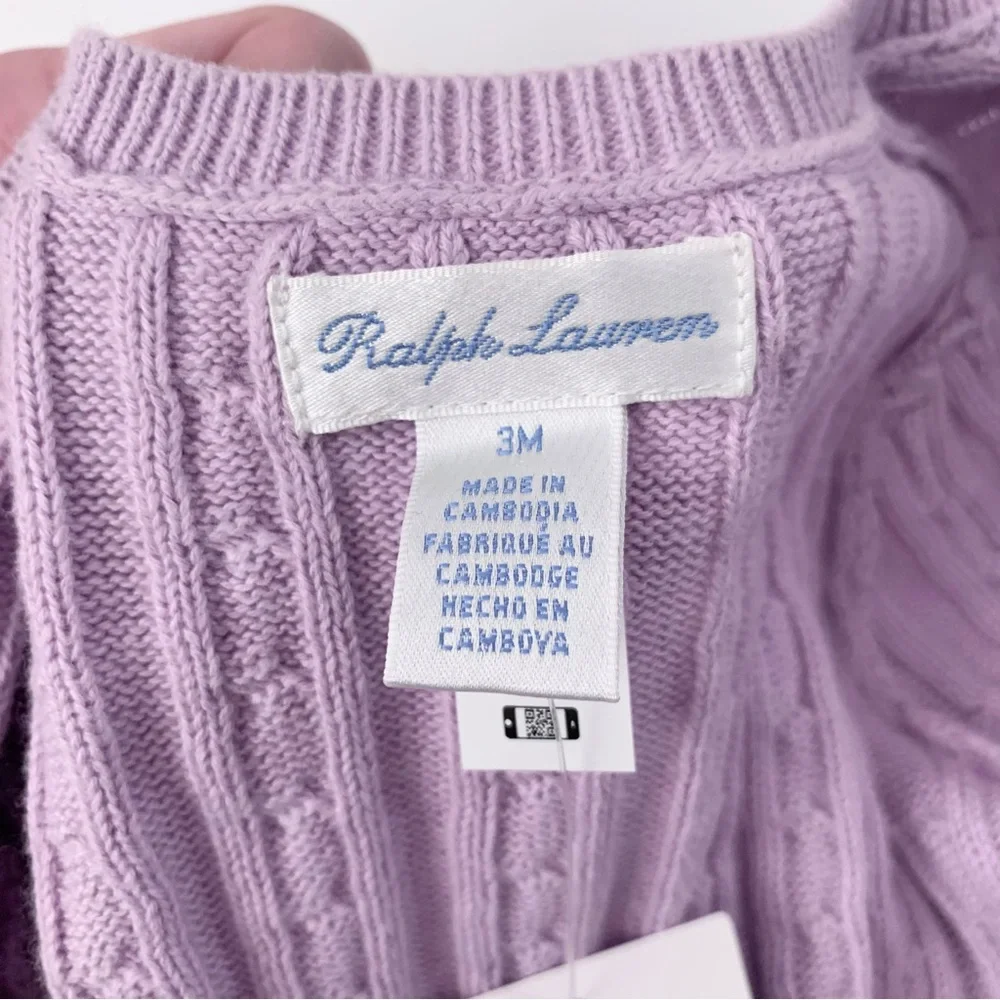 Ralph Lauren Lavender Cable Knit Baby Cardigan
